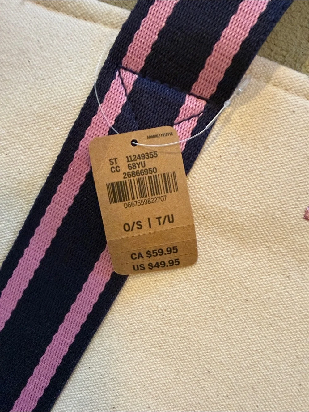 PINK Victoria's Secret Cream Canvas Tote with Pink & Black Straps